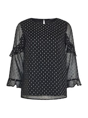 M&Co Metallic Dobby Ruffle Sleeve Blouse - Bild 5 av 6