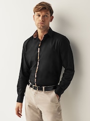 Black Slim Fit Trimmed Formal Shirt - Image 1 of 10