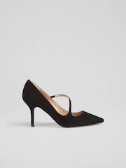 LK Bennett Black Suede Simone Asymmetric Strap Courts - Image 1 of 4