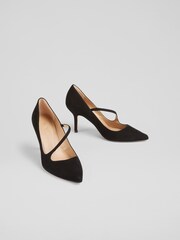 LK Bennett Black Suede Simone Asymmetric Strap Courts - Image 3 of 4