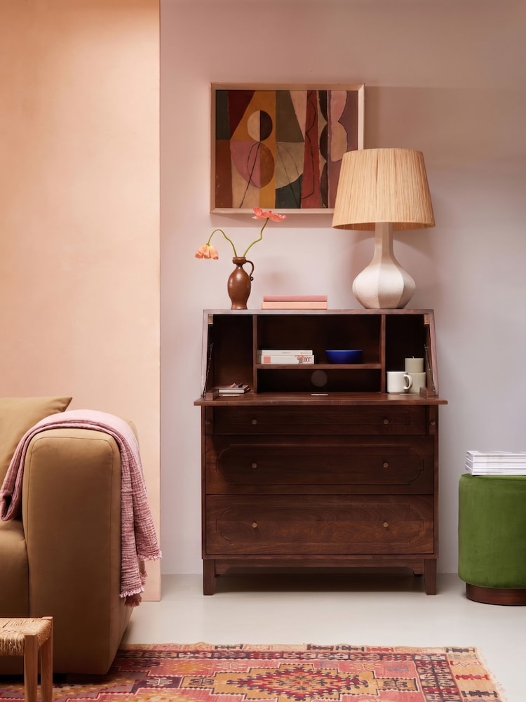 Swoon Mid Brown Jacques Mango Wood 1 Door 3 Drawer Desk - Image 1 of 9 Swoon Mid Brown Jacques Mango Wood 1 Door 3 Drawer Desk - Image 1 of 9