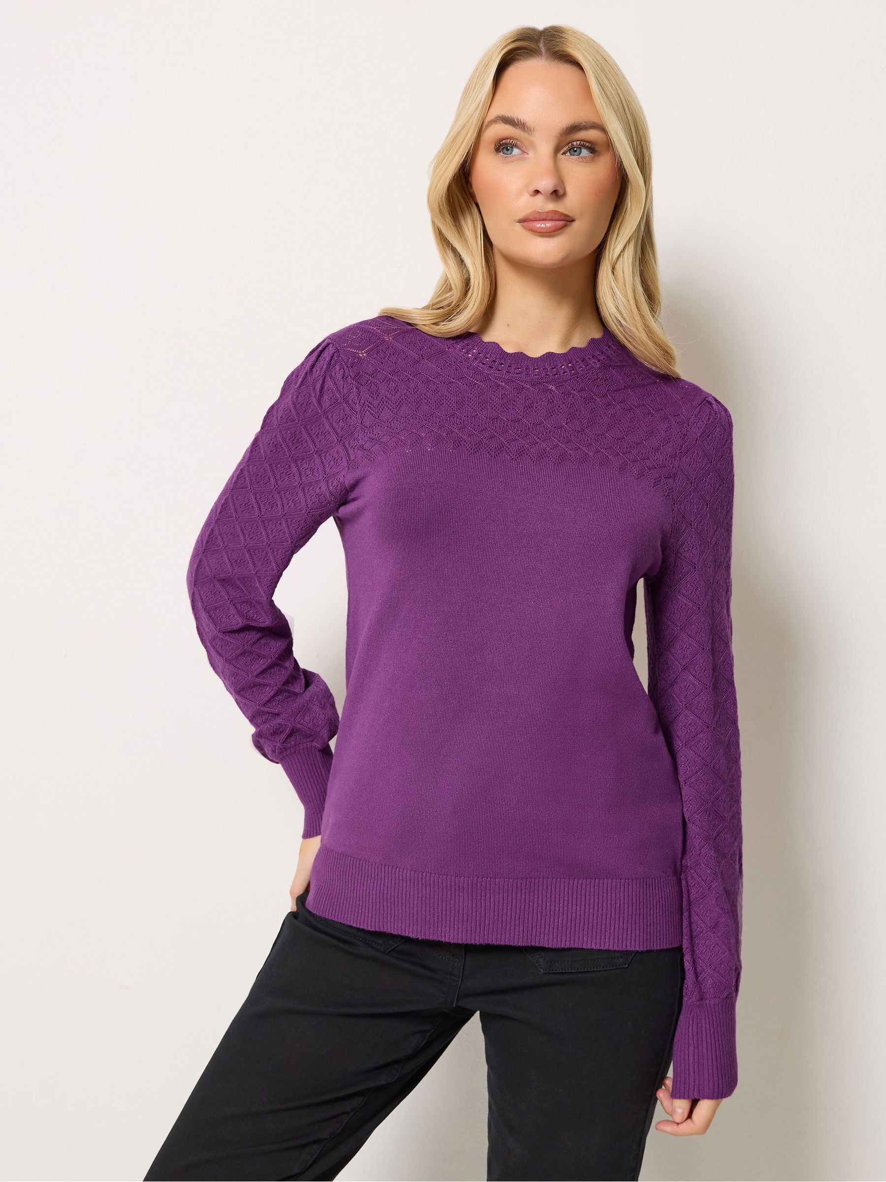 M & Co Women's Purple Pointelle Sleeve Jumper