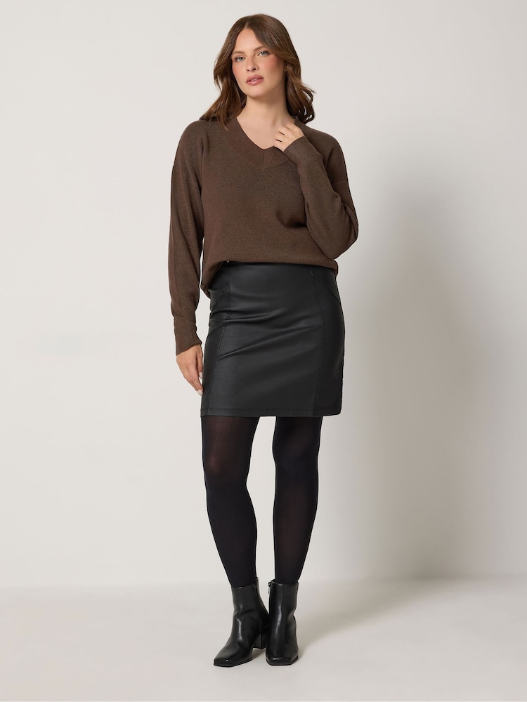 M&Co Black Coated Seam Detail A-Line Skirt - Image 2 of 6 M&Co Black Coated Seam Detail A-Line Skirt - Image 2 of 6