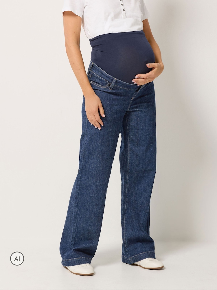 Long Tall Sally Indigo Blue Maternity Wide Leg Jeans - Image 1 of 6