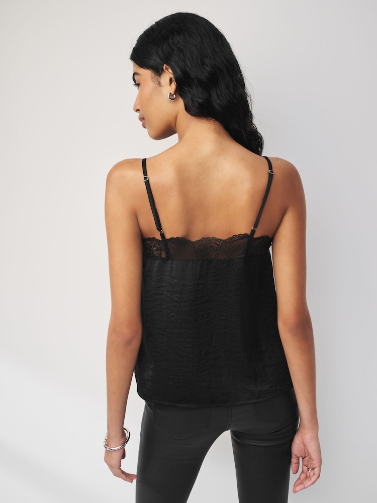 Black Lace Trim Strappy Cami Top - Image 2 of 5