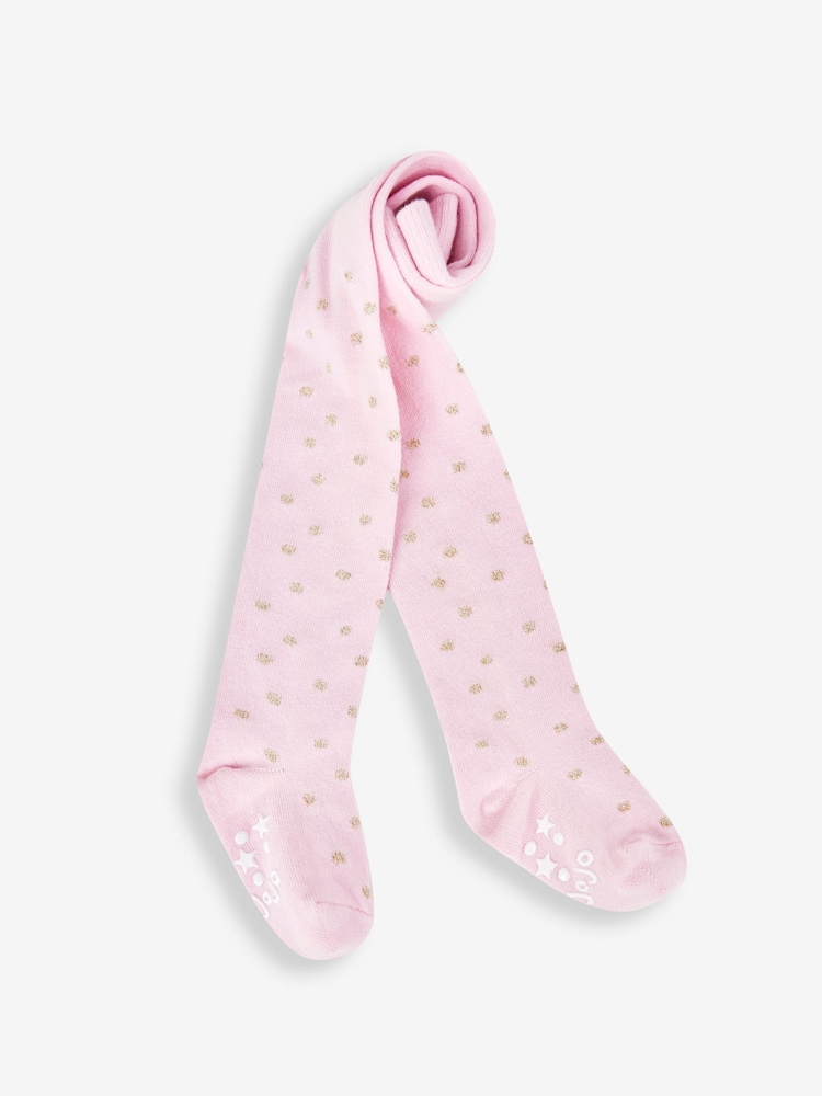 JoJo Maman Bébé Pink Gold Spot Cotton Rich Spot Tights - Image 1 of 2