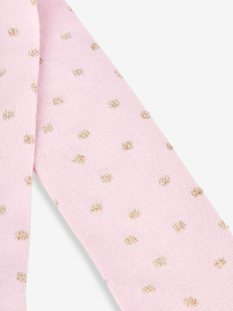 JoJo Maman Bébé Pink Gold Spot Cotton Rich Spot Tights - Image 2 of 2