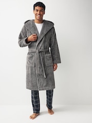 Grey Textured Supersoft Hooded Dressing Gown - Image 1 of 5