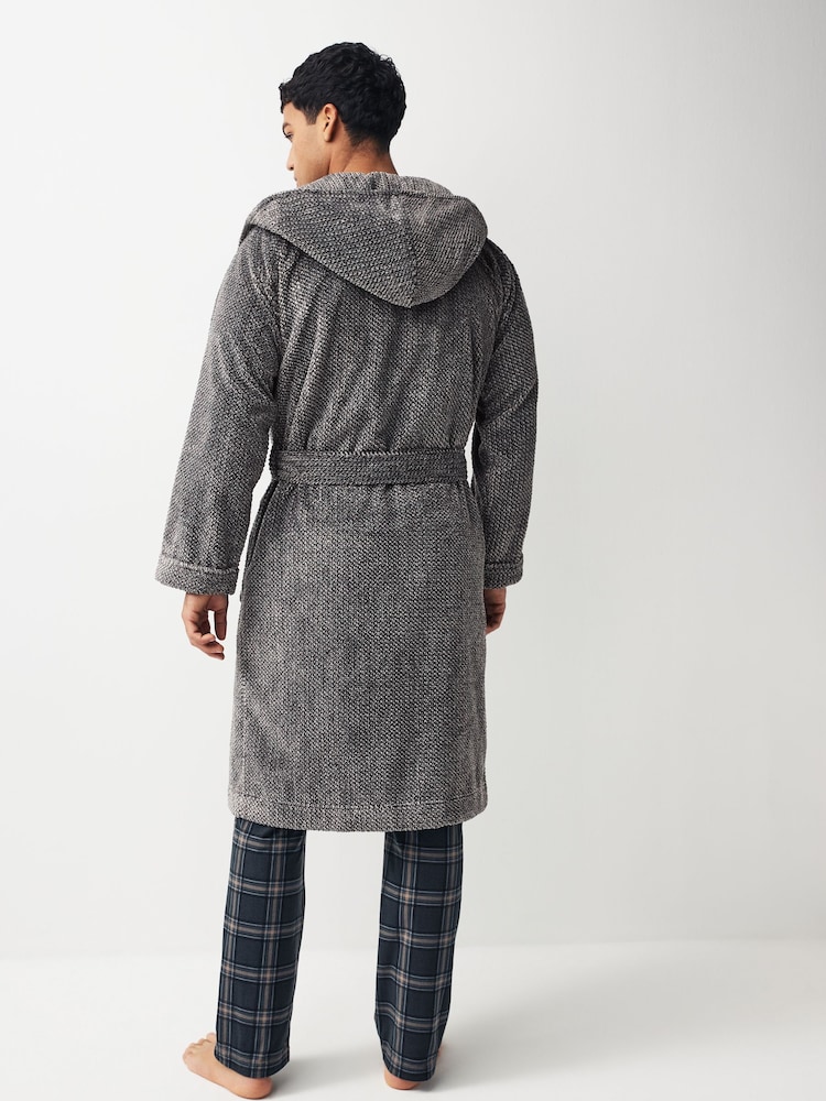 Grey Textured Supersoft Hooded Dressing Gown - Image 2 of 5