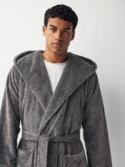 Grey Textured Supersoft Hooded Dressing Gown - Image 3 of 5