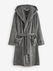 Grey Textured Supersoft Hooded Dressing Gown - Image 5 of 5