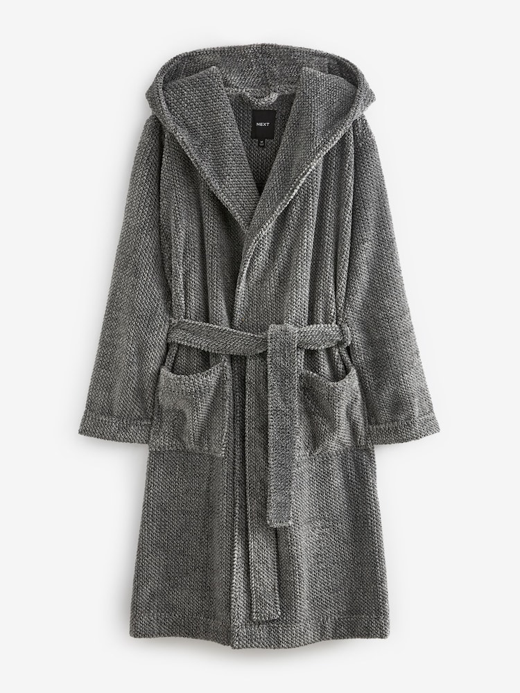 Grey Textured Supersoft Hooded Dressing Gown - Image 5 of 5