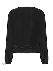 PixieGirl Petite Black Side Tie Balloon Long Sleeve Top - Image 6 of 6