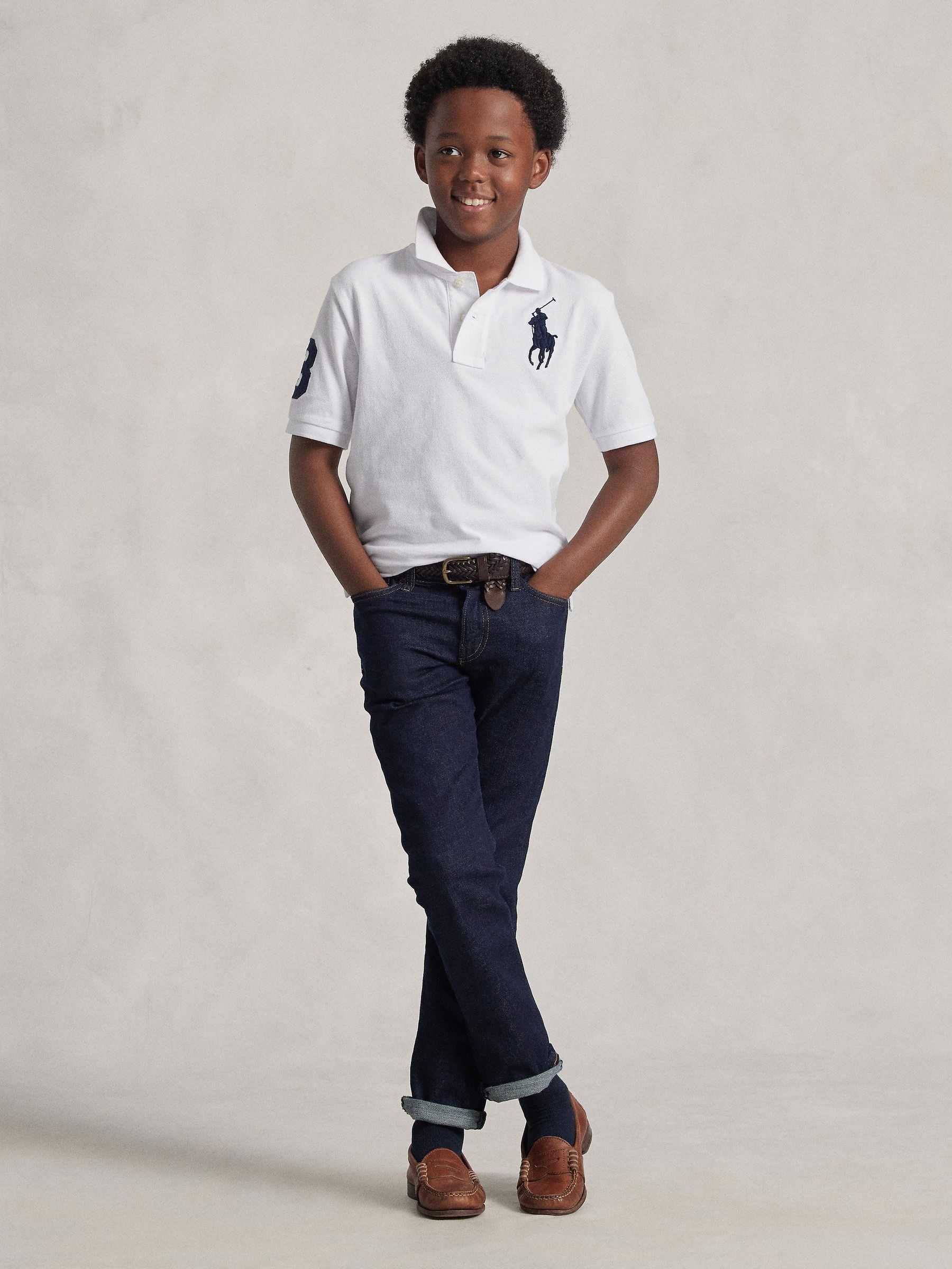 Buy Polo Ralph Lauren White Pique Varsity Logo Polo Shirt from
