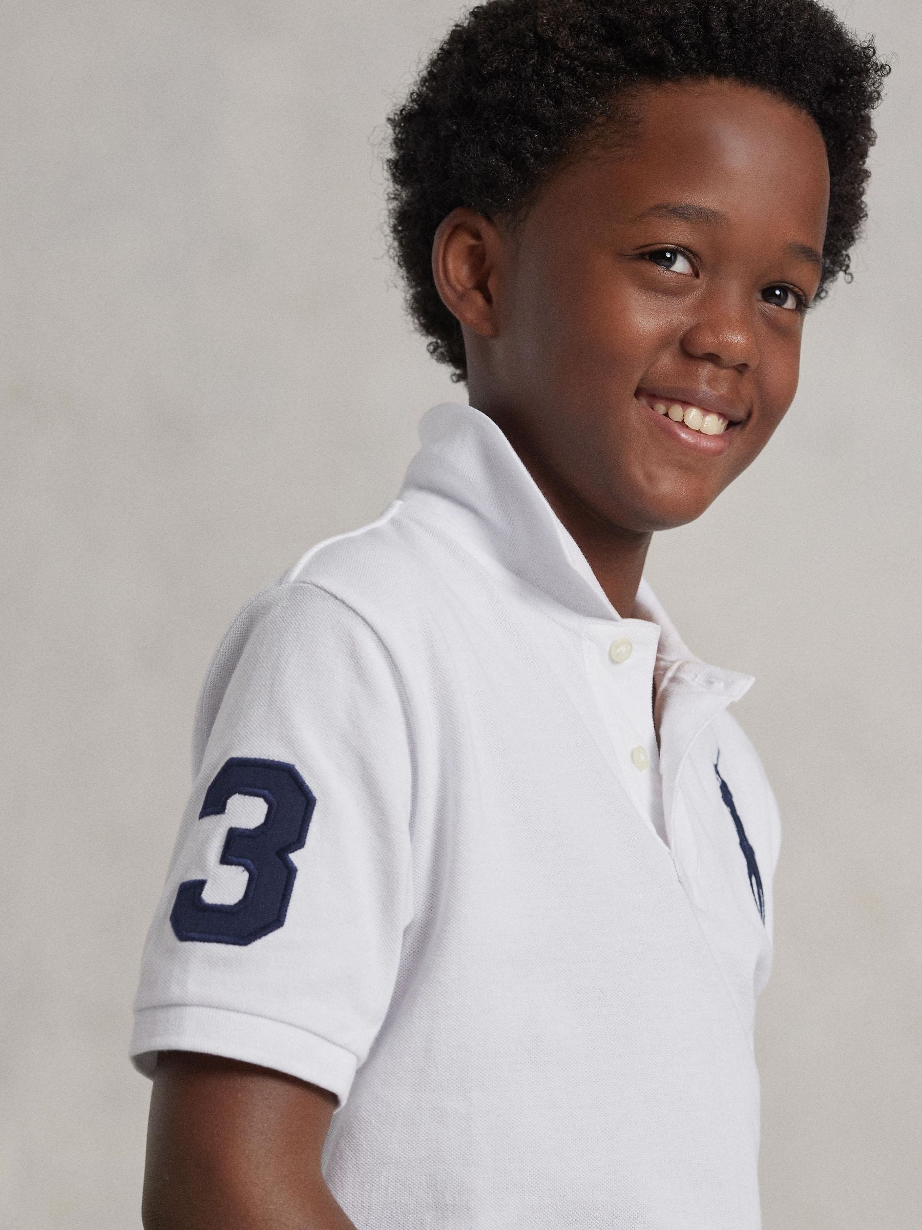 Buy Polo Ralph Lauren White Pique Varsity Logo Polo Shirt from