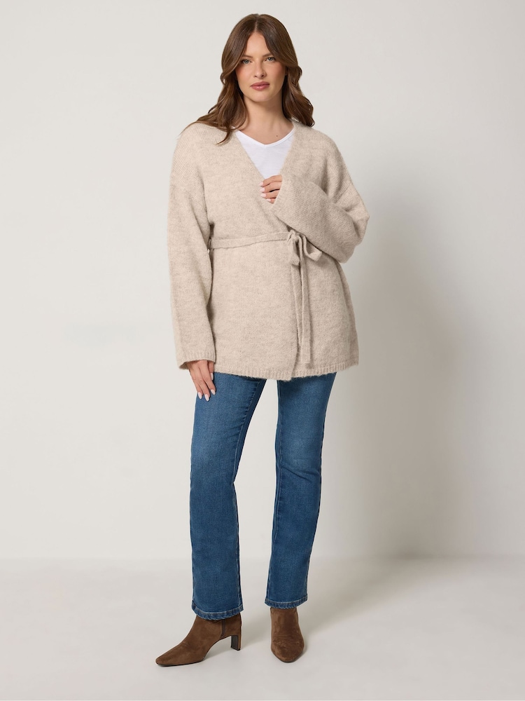M&Co Natural Belted Long Sleeve Cardigan - Image 2 of 6 M&Co Natural Belted Long Sleeve Cardigan - Image 2 of 6