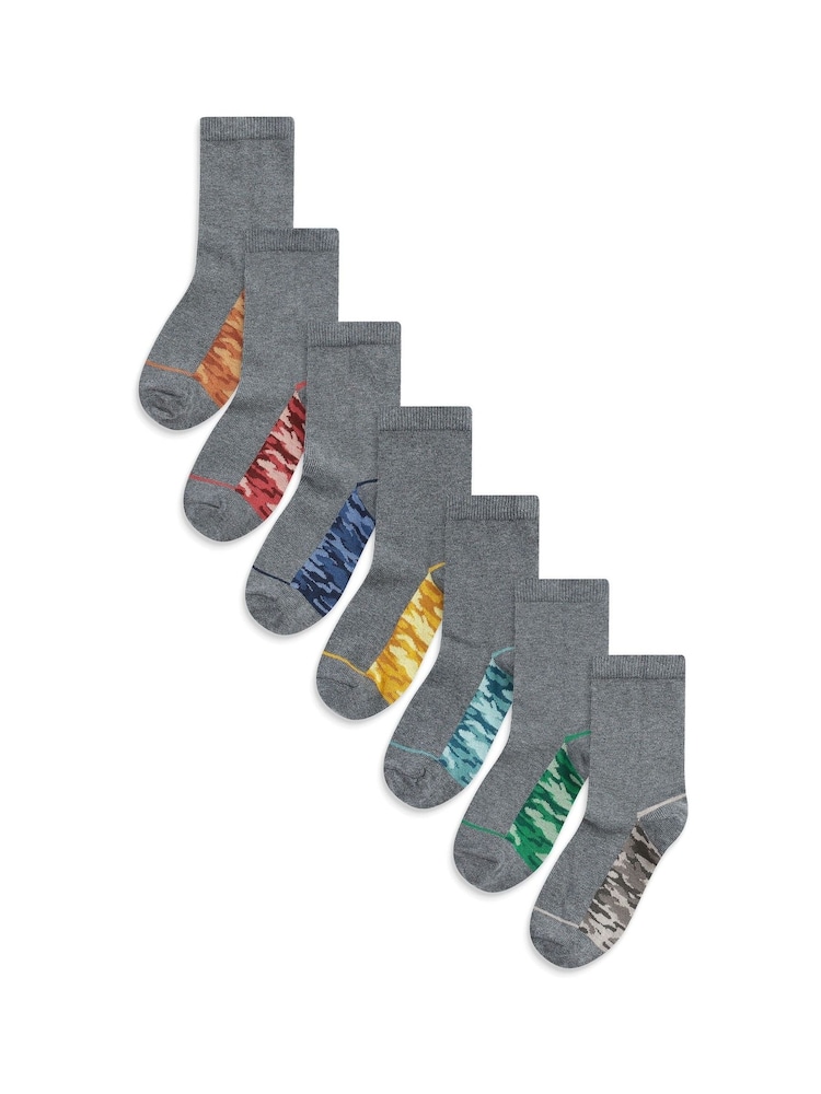 Grey Camo Cotton Rich Socks 7 Pack - Image 1 of 8