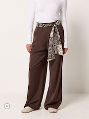 PixieGirl Petite Brown Scarf Belt Wide Leg Trousers - Image 2 of 6