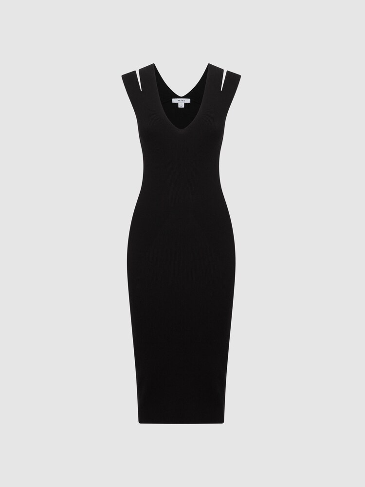 Reiss Black Kara Knitted Double Strap Midi Dress - Image 2 of 5