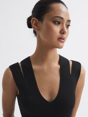 Reiss Black Kara Knitted Double Strap Midi Dress - Image 4 of 5