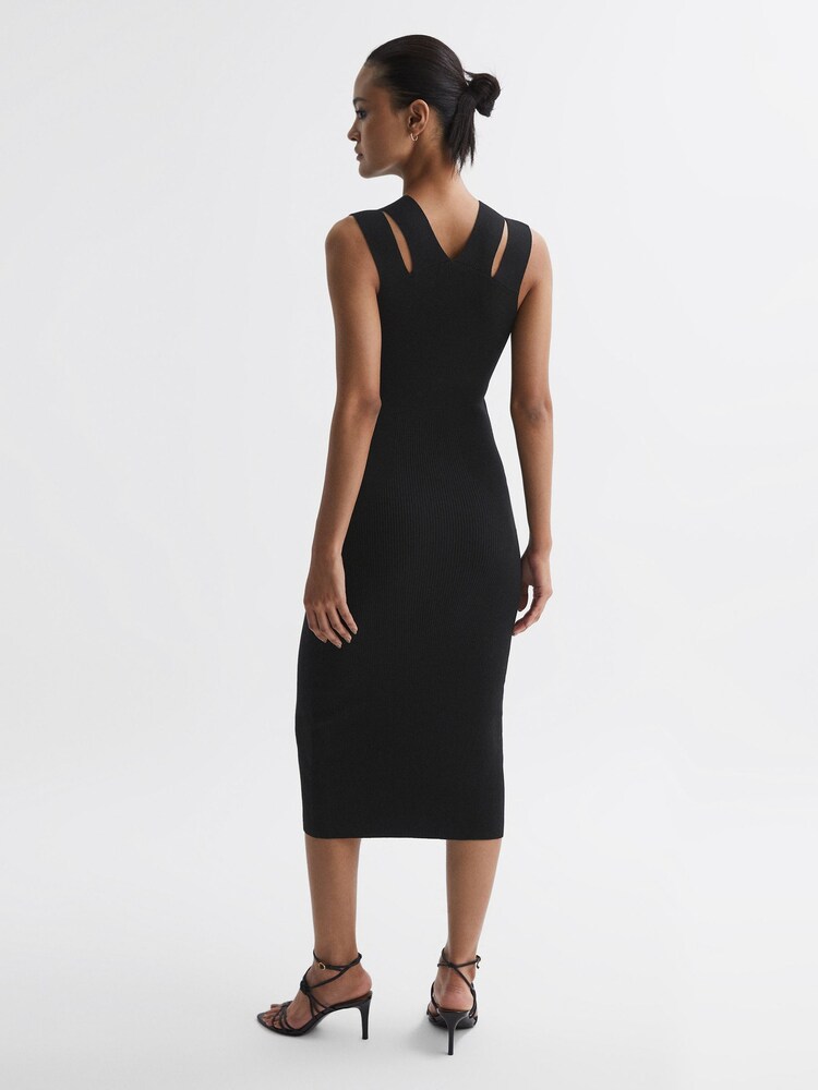 Reiss Black Kara Knitted Double Strap Midi Dress - Image 5 of 5
