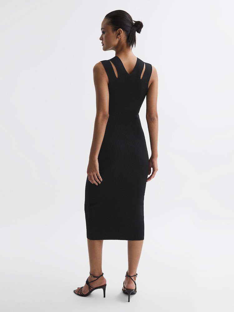 Reiss Black Kara Knitted Double Strap Midi Dress - Image 5 of 5 Reiss Black Kara Knitted Double Strap Midi Dress - Image 5 of 5