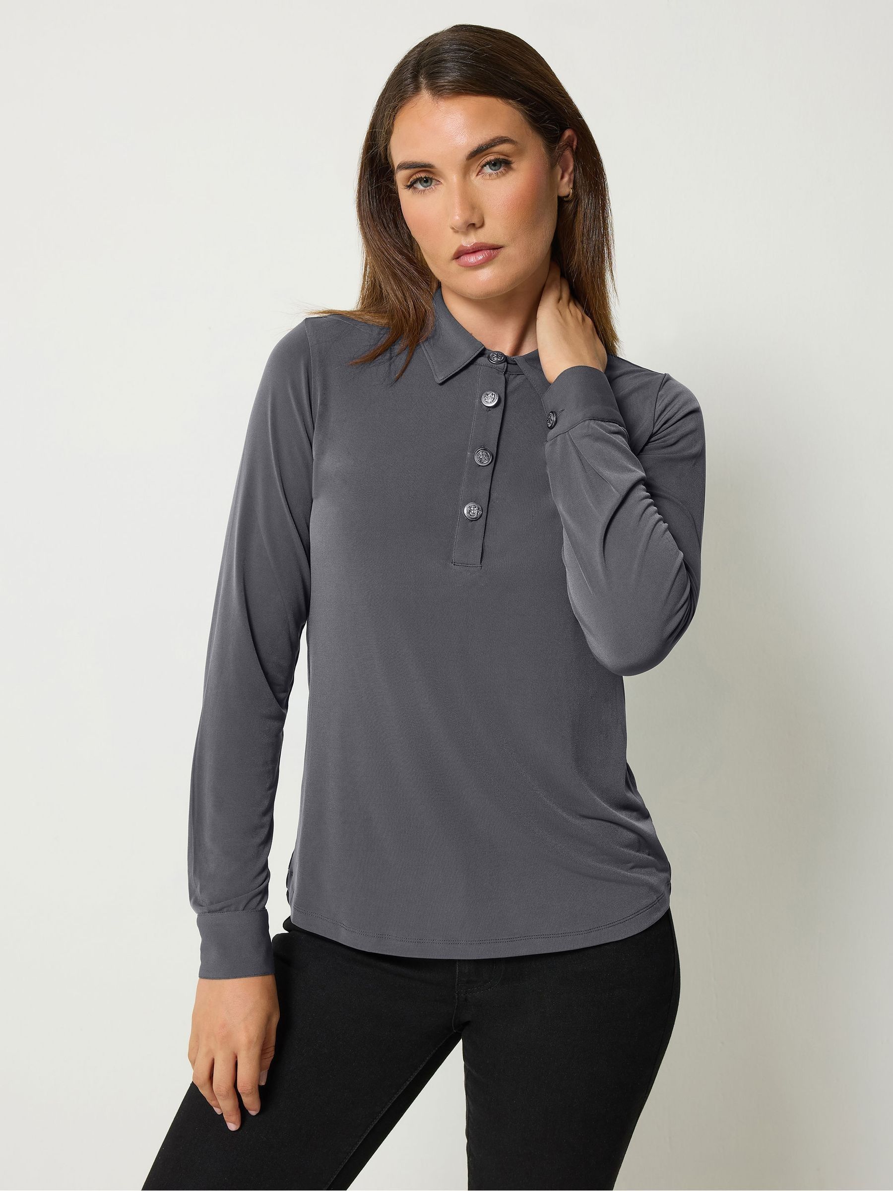 Long Tall Sally Women's Grey Half Placket Button Top