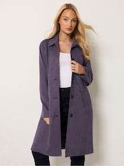 M&Co Purple Faux Suede Midi Coat - Image 1 of 6