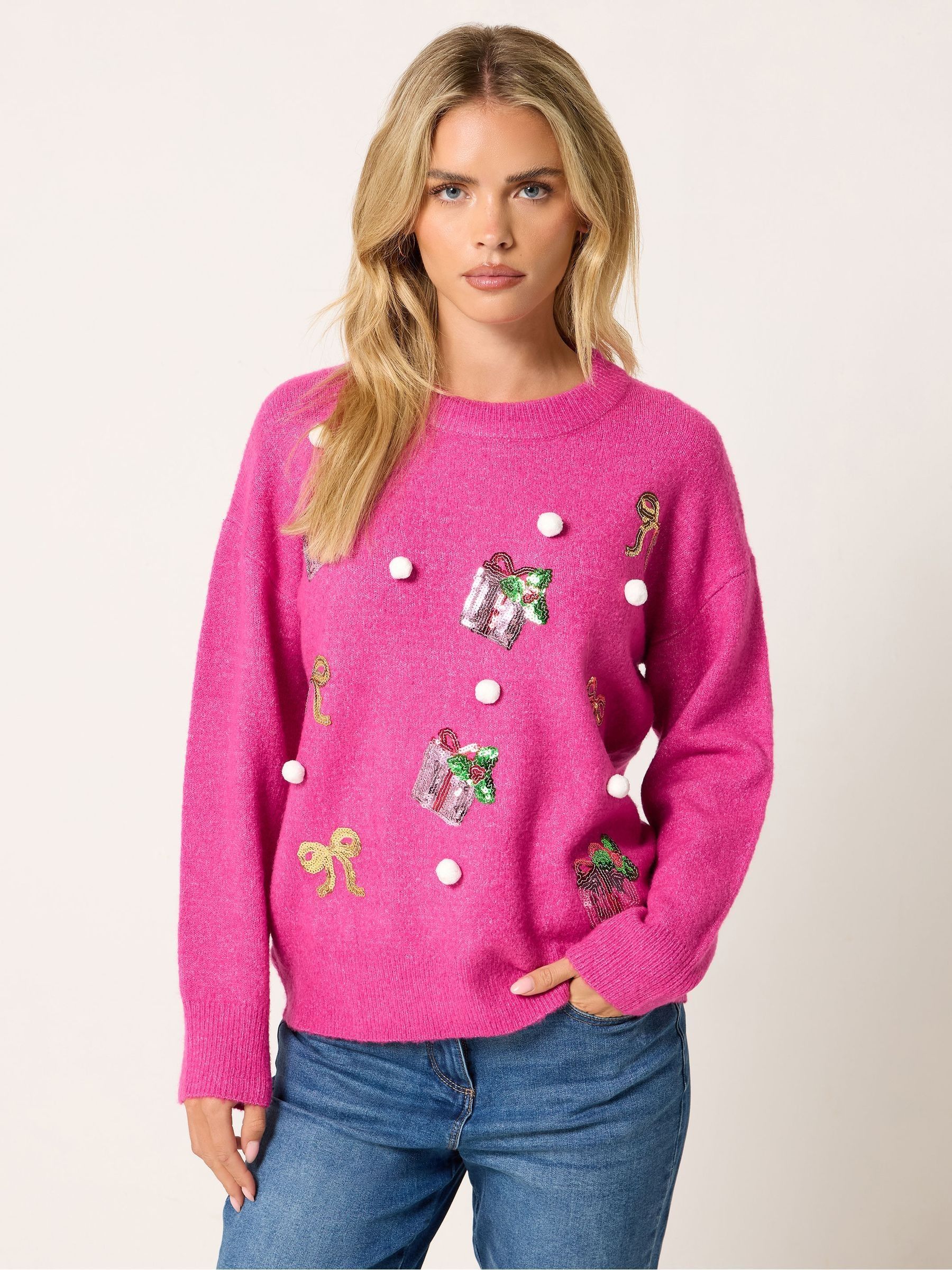 M & Co Women's Pink Petite Novelty Sequin Jumper
