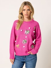 M&Co Pink Petite Novelty Sequin Jumper - Image 1 of 6
