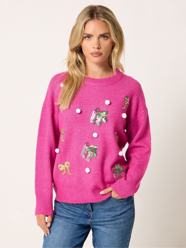 M&Co Pink Petite Novelty Sequin Jumper - Image 1 of 6 M&Co Pink Petite Novelty Sequin Jumper - Image 1 of 6