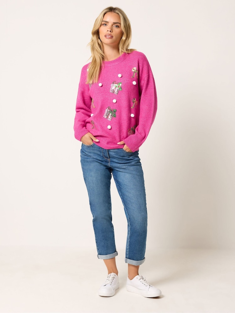 M&Co Pink Petite Novelty Sequin Jumper - Image 2 of 6 M&Co Pink Petite Novelty Sequin Jumper - Image 2 of 6
