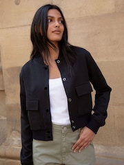 Threadbare Black Cropped Bomber Jacket - Image 1 of 4