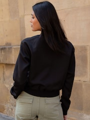 Threadbare Black Cropped Bomber Jacket - Image 2 of 4