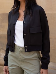 Threadbare Black Cropped Bomber Jacket - Image 4 of 4