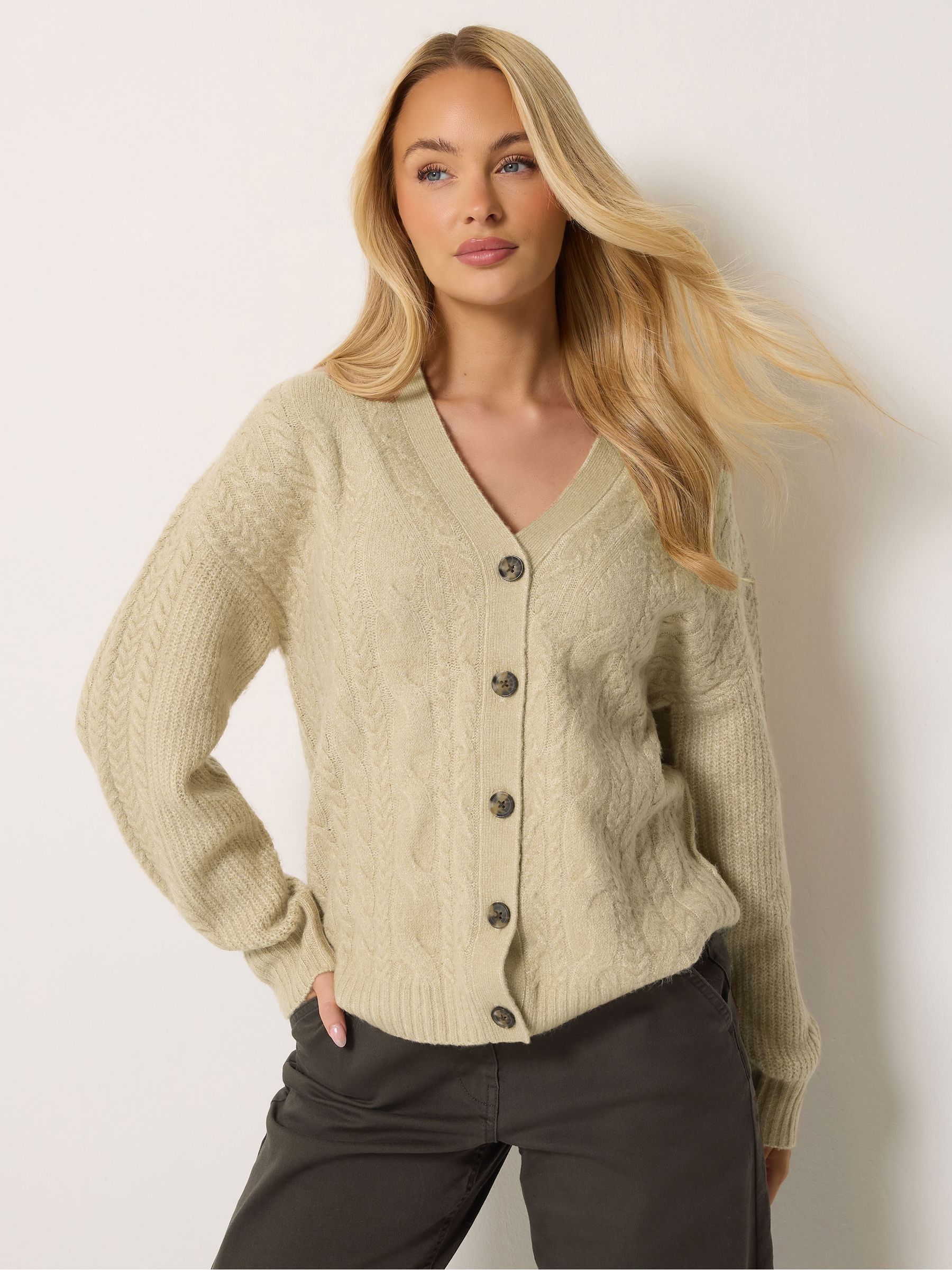 M & Co Women's Natural Cable Knit V-Neck Cardigan