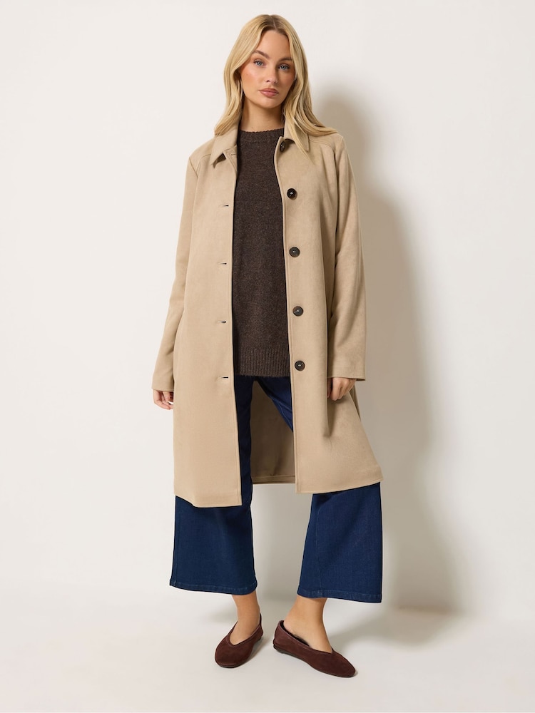 M&Co Nude Faux Suede Midi Coat - Image 1 of 6 M&Co Nude Faux Suede Midi Coat - Image 1 of 6
