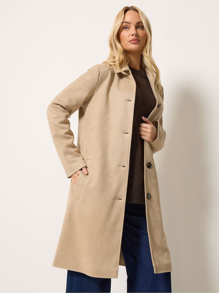 M&Co Nude Faux Suede Midi Coat - Image 2 of 6 M&Co Nude Faux Suede Midi Coat - Image 2 of 6