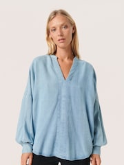 Soaked in Luxury Blue Friday Oversized V-Notch Neck Blouse - Image 1 of 1