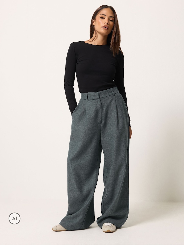 PixieGirl Petite Grey Herringbone Wide Leg Trousers - Image 1 of 6 PixieGirl Petite Grey Herringbone Wide Leg Trousers - Image 1 of 6
