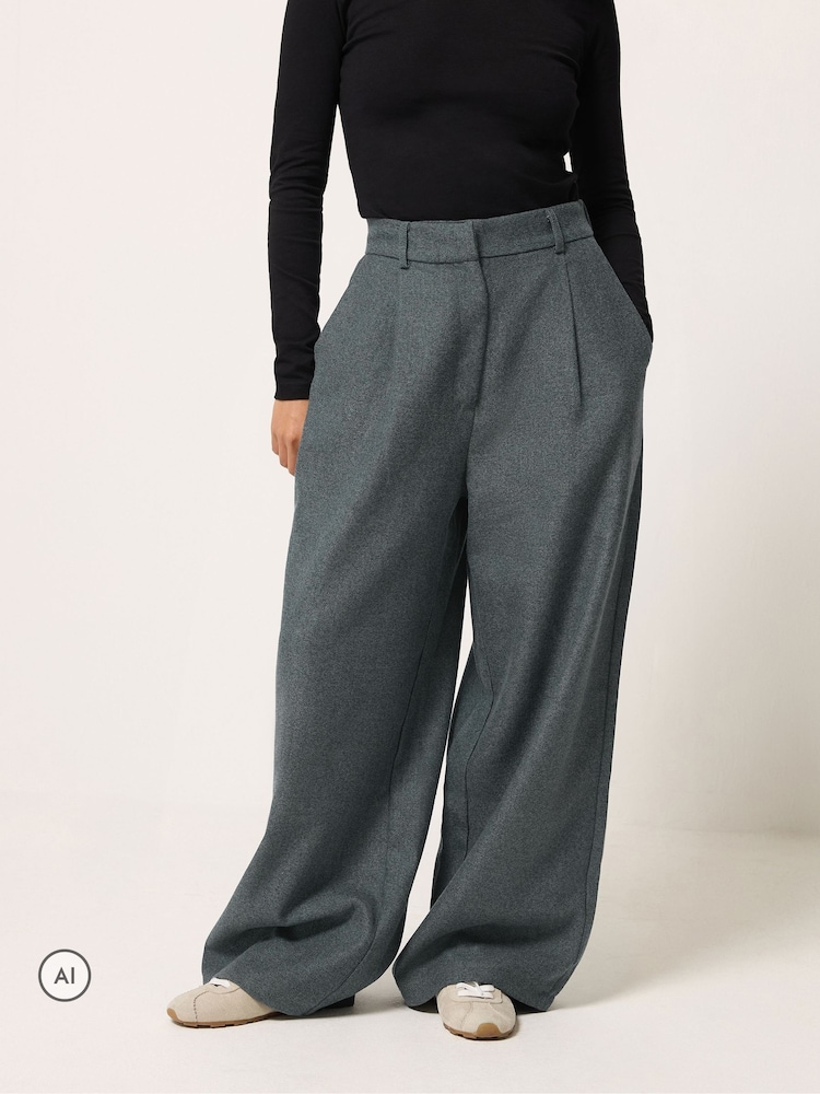 PixieGirl Petite Grey Herringbone Wide Leg Trousers - Image 2 of 6 PixieGirl Petite Grey Herringbone Wide Leg Trousers - Image 2 of 6