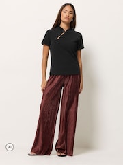 PixieGirl Petite Black Tang Fastening Short Sleeve Top - Image 2 of 6