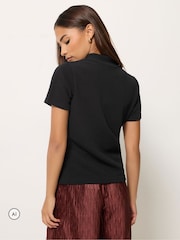 PixieGirl Petite Black Tang Fastening Short Sleeve Top - Image 3 of 6