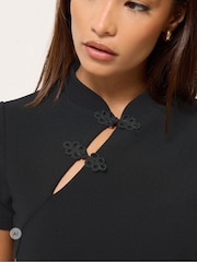 PixieGirl Petite Black Tang Fastening Short Sleeve Top - Image 4 of 6