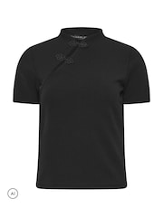 PixieGirl Petite Black Tang Fastening Short Sleeve Top - Image 5 of 6