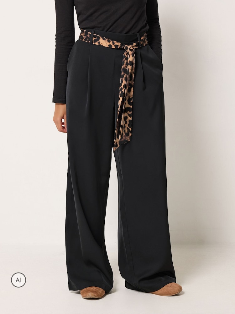 PixieGirl Petite Black Scarf Belt Wide Leg Trousers - Image 2 of 6 PixieGirl Petite Black Scarf Belt Wide Leg Trousers - Image 2 of 6