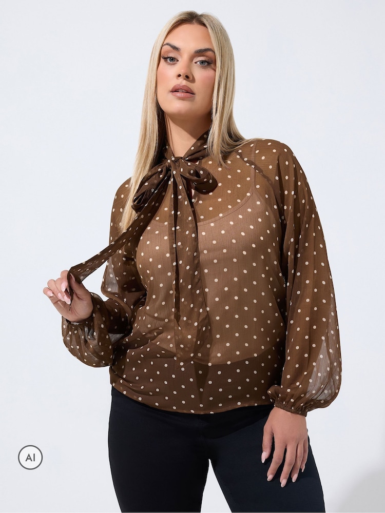 Шифоновая блузка в горошек с завязкой Yours Curve Limited - Изображение 1 6