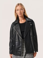Soaked in Luxury Olicia Leather Biker Black Jacket - Image 1 of 6