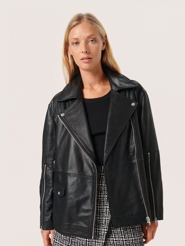 Soaked in Luxury Olicia Leather Biker Black Jacket - Image 1 of 6