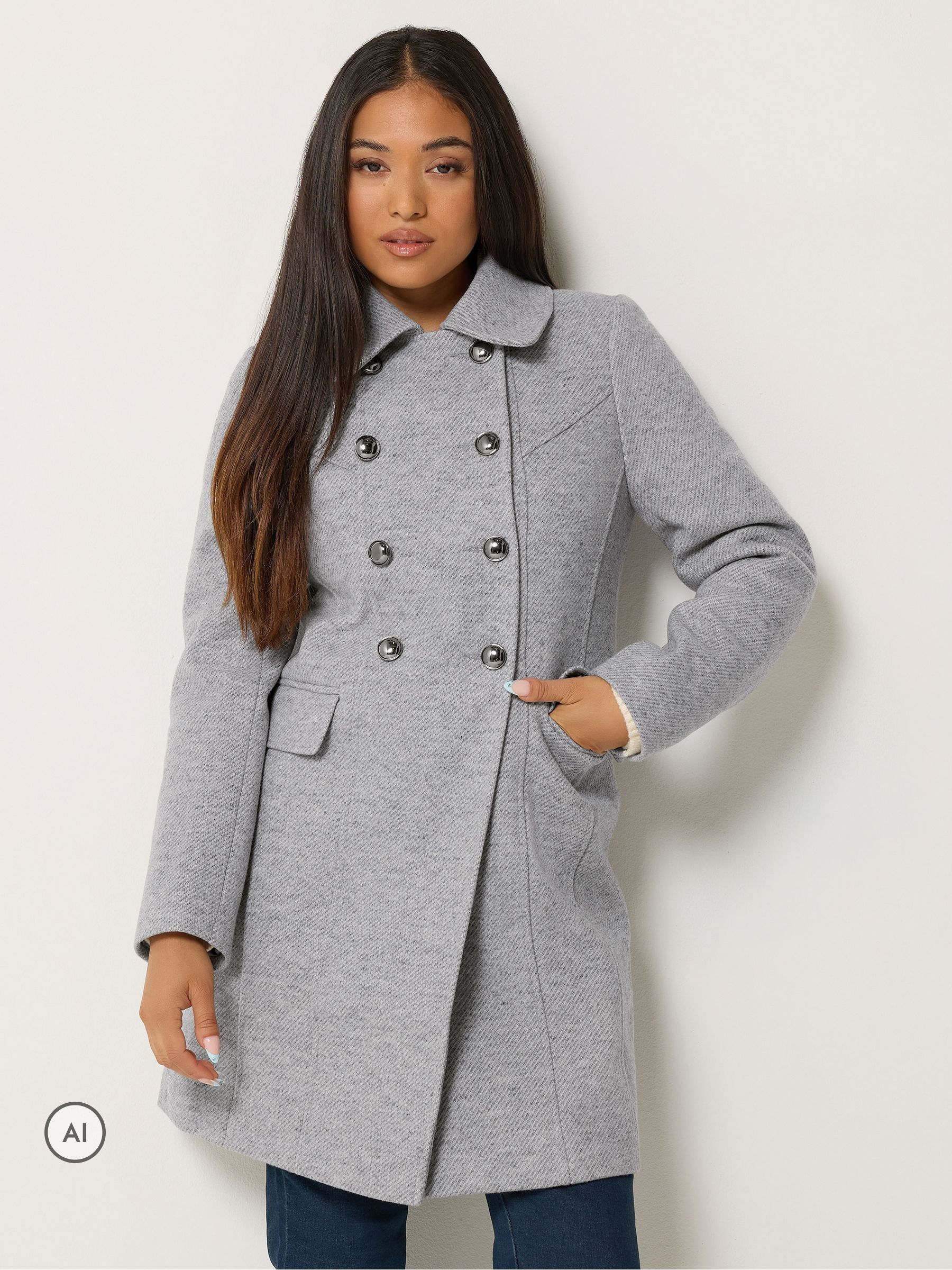M & Co Women's Grey Petite Military Midi Coat